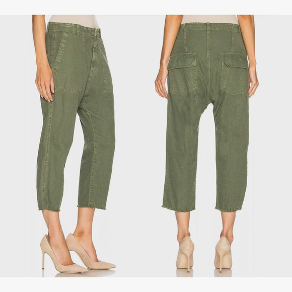 Nili Lotan Pants - Nili Lotan 6 Slouchy Luna Pant $395 Cropped Drop Crotch Cotton Army Green